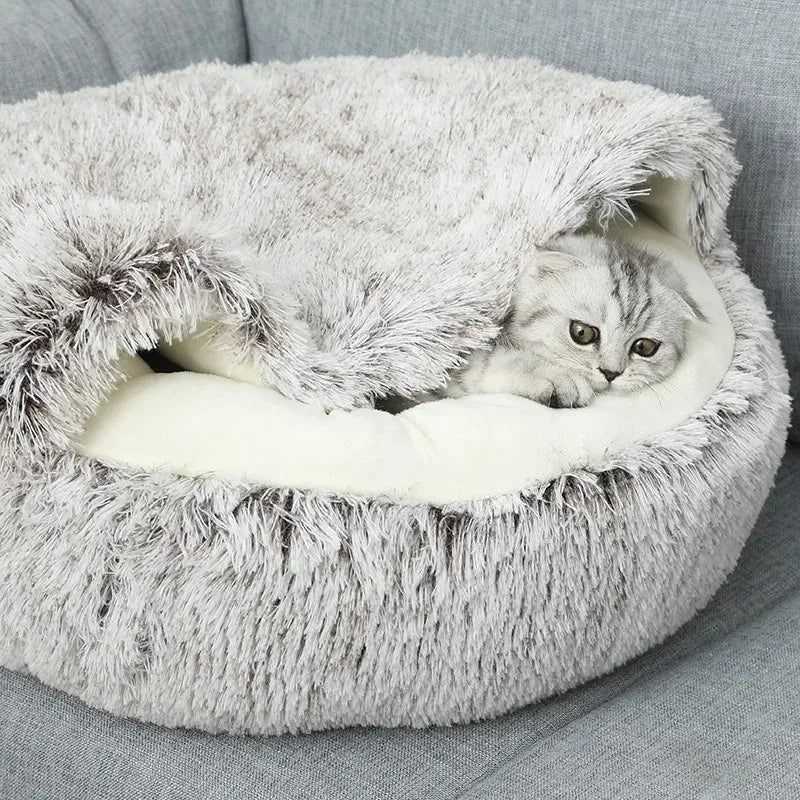 Cama redonda de felpa para gato o perro pequeño