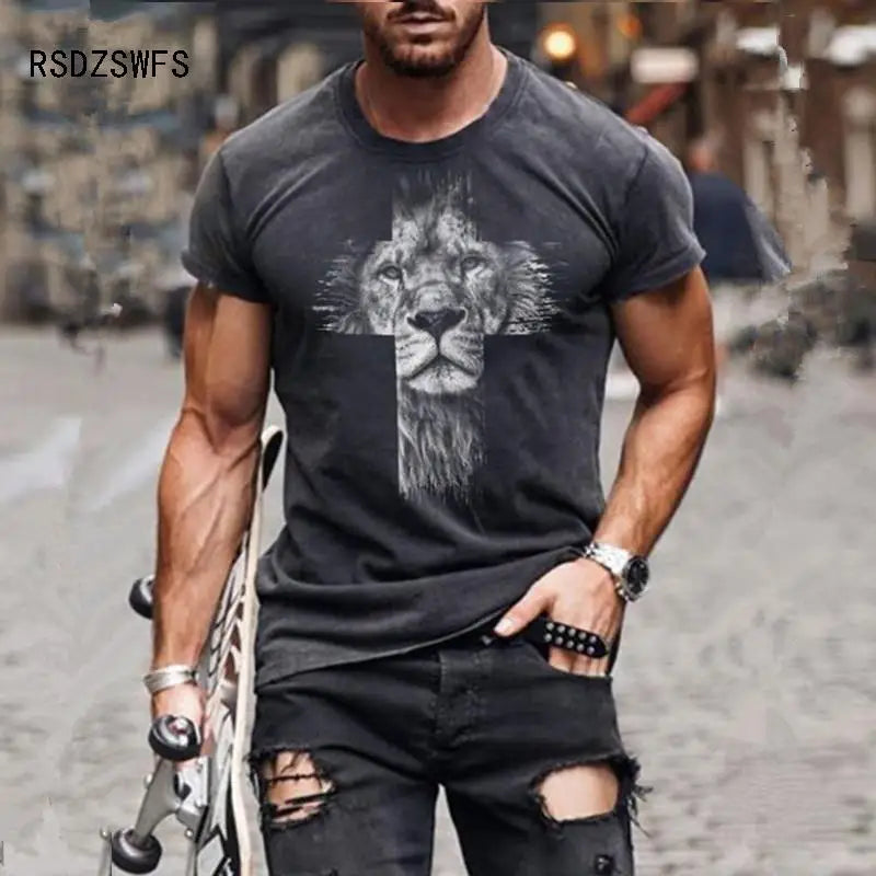 Camiseta de manga corta con estampado 3D para hombre, estilo callejero, Hip Hop, material poliéster